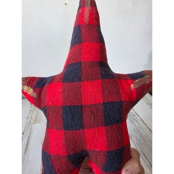 Plush anthromorphic star Sun vintage Xmas decor hanging plaid red blue gold glit - Picture 7 of 8